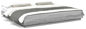 3281075 vidaXL Cadru de pat cu lumini LED gri sonoma 200x200 cm lemn prelucrat