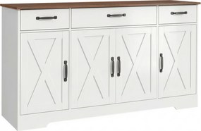 HOMCOM Bufet, mobilier de depozitare pentru bucătărie în stil rustic cu 4 uși tip hambar, 3 sertare, etajere reglabile, alb | Aosom Romania