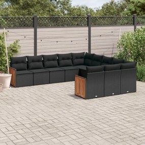 3260508 vidaXL Set canapele de grădină cu perne, 11 piese, negru, poliratan