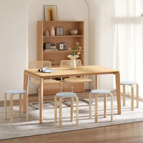 HOMCOM Set de Scaune Stivuibile pentru 4 Persoane, Scaune Moderne de Stivuire, Scaune Rotunde fără Spate, 40x40x45 cm, Lemn Natural | Aosom Romania