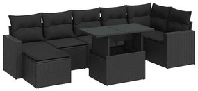 3326356 vidaXL Set mobilier de grădină cu perne, 8 piese, negru, poliratan