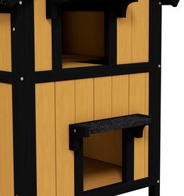 PawHut Casă pentru pisici Adăpost pentru pisici Peșteră, incl. Ghiveci, 96 cm x 65 cm x 85,5 cm, Galben + Alb + Negru | Aosom Romania