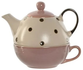 Ceainic cu ceasca Circles din ceramica roz 15 cm