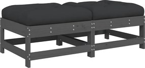 vidaXL Taburete de grădină cu perne, 2 buc., gri, lemn masiv de pin