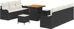vidaXL Set de canapele pentru grădină cu pernă 10 pcs Negru poliratan