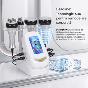 Aparat remodelare corporala si faciala 4-in-1: cavitatie 40K, RF multipolar si tripolar, vacuum RF