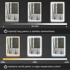 HOMCOM Dulap cu Oglindă pentru Baie cu Lumini LED și Priză pentru Aparat de Ras, Dulap Suspendat cu Funcție Anti-Ceață, Reglare Luminozitate, 3 Culori, Negru | Aosom Romania