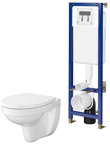 Pachet rezervor WC cu cadru incastrat Cersanit Tech Line Base B694 si clapeta de actionare Circle cu vas WC rimless alb