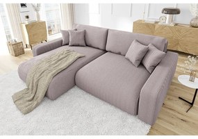 Colțar roz deschis extensibil cu tapițerie din catifea reiată (cu colț variabil) Sara – Ropez