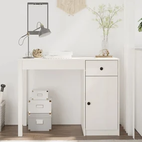 814630 vidaXL Birou, alb, 100x50x75 cm, lemn masiv de pin