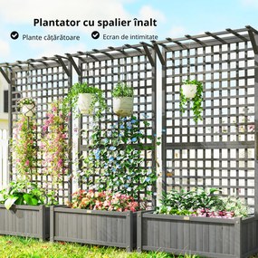 Outsunny Jardinieră înălțată cu spalier și acoperiș, cutie de plantare, pat de flori, rezistent la intemperii, lemn, 90 x 45 x 183 cm, gri închis | Aosom Romania
