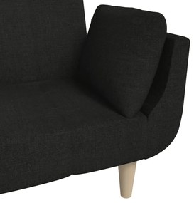 Canapea extensibila cu 2 locuri, 2 perne, negru, textil Negru, Fara scaunel pentru picioare Fara scaunel pentru picioare