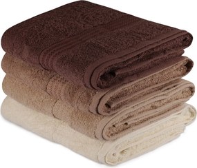 Set 4 prosoape baie RAINBOW, maro/crem, bumbac, 70x140 cm