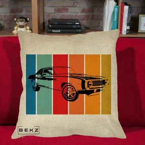 Perna Personalizata Masina Retro Muscle Car Grafic, 40x40 cm, Crem, Husa Detasabila, Perna Inclusa, BEKZ®
