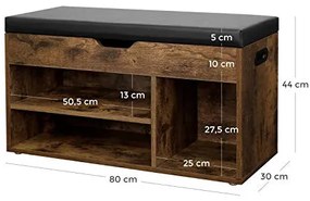 Pantofar bancuta hol cufar cu depozitare, Vasagle, Antic-Negru, 80x44x30 cm