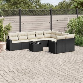 vidaXL Set canapele de grădină cu perne, 10 piese, negru, poliratan