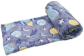 Patura fosforescenta microflanel COMET AND ROCKET 150x200 cm albastru-gri