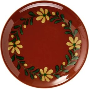Farfurie de prânz din ceramică pictată manual cu motive florale folk, D19×H2 cm, „Aya"