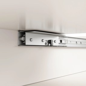 Masă de dining extensibilă cu 3 rafturi și uși din sticlă, 110-140x80x76 cm, Alb