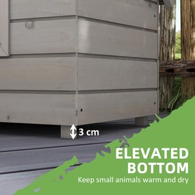 Casa din lemn pentru pisici Pawhut, Canisa de adapost ridicata pentru pisici, Casuta de joaca pentru animale de companie, cu acoperis de asfalt, Cortina din PVC, Fereastra, 87 x 52 x 48 cm, Gri | Aosom Romania