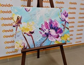 Tablou flori violete și galbene pictate