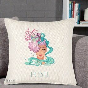Perna Personalizata Zodiac Pesti Cowgirl, 40x40 cm, Crem Reliefat, Husa Detasabila, Perna Inclusa, BEKZ®