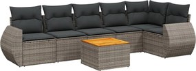 vidaXL Set canapele de grădină, 7 piese, cu perne, gri, poliratan