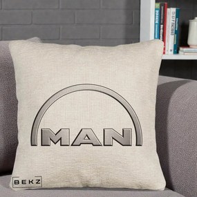 Perna Personalizata cu emblema MAN, 40x40 cm, Bej Canapea, Husa Detasabila, Perna Inclusa, BEKZ®