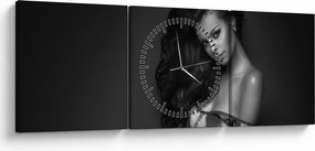 Tablou - Portretul unei femei seducătoare, alb-negru (cu ceas) (90x30 cm)