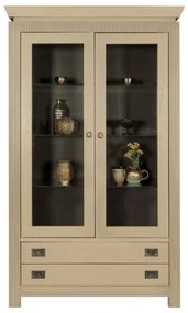 Vitrina Casablanca, 2 Usi si 2 Sertare, Crem, 115 cm
