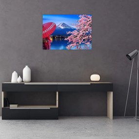 Tablou pe sticlă - cu privire la munte - Japonia (70x50 cm)