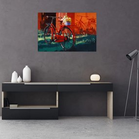 Tablou - Bicicleta roșie, pictură acrilică (90x60 cm)