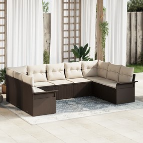 vidaXL Set de canapele pentru grădină cu pernă 9 pcs Maro Rattan poli