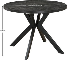 Masă de sufragerie extensibilă, beton închis/negru, 100-250x75,5 cm, LUKOS
