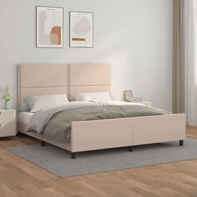 Cadru de pat cu tablie, cappuccino, 160x200 cm, piele ecologica Cappuccino, 160 x 200 cm, Culoare unica si cuie de tapiterie