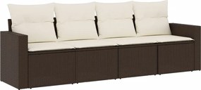 vidaXL Set canapele de grădină, 4 piese, cu perne, maro poliratan maro