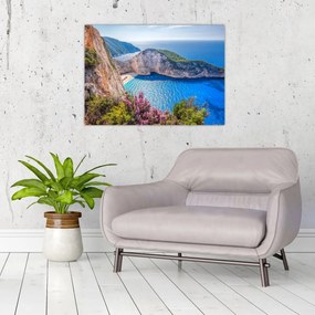 Tablou pe sticlă - Plaja Navagio, Grecia (70x50 cm)