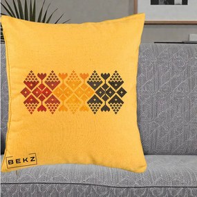 Perna Personalizata Motiv Tricolor Romanesc Broderie, 40x40 cm, Galben, Husa Detasabila, Perna Inclusa, BEKZ®