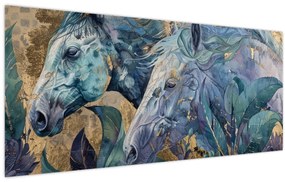 Tablou - Cai cu fundal auriu (120x50 cm)