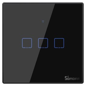 Intrerupator triplu smart, sticla securizata neagra, montaj in doza, compatibil Alexa si Google Assistant, Sonoff
