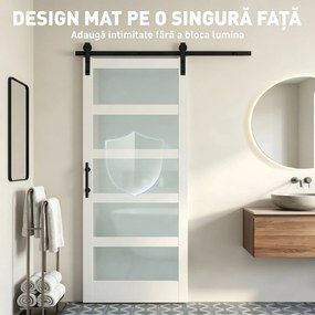 HOMCOM Ușă Glisantă 91.4x213.4cm cu Kit, Panouri din Sticlă, Aspect Lemn Alb | Aosom Romania