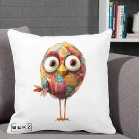 Perna Decorativa Pasare Patchwork cu Gene Lungi, 40x40 cm, Alba Mata, Husa Detasabila, Perna Inclusa, BEKZ®