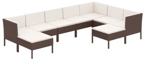 3094431 vidaXL Set mobilier de grădină cu perne, 9 piese, maro, poliratan