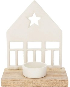 Suport decorativ pentru lumânări Casa cu stea alb,13 x 19 x 8 cm