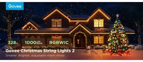 Instalație LED RGBICW de Crăciun de exterior Govee 2700-6500K 20m Wi-Fi Matter IP66