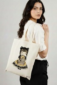 Sacosa de Panza pentru Cumparaturi, Geanta Tote, model The bookie girl 10 38 x 34.5 cm, Alba, BEKZ®