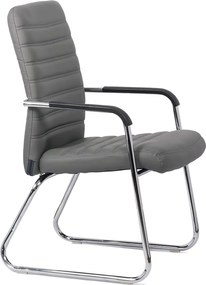 Scaun vizitator gri OFF 833 din piele ecologică și cadru cromat cu brațe