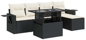 3326457 vidaXL Set mobilier de grădină cu perne, 6 piese, negru, poliratan