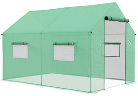 Outsunny Sera de gradina tunnel 2 x 3m, 6m² cu usa rulanta, 4 ferestre, - Otel galvanizat PE inalta densitate Verde | Aosom Romania