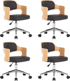 vidaXL Scaune bucătărie 4 buc, negru, lemn curbat & piele ecologică